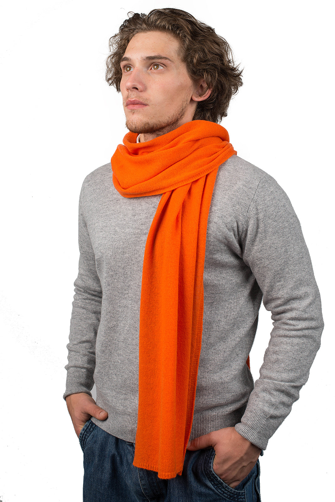 Écharpe large homme 100 % cachemire, coloris Orange | Dalle Piane Cashmere