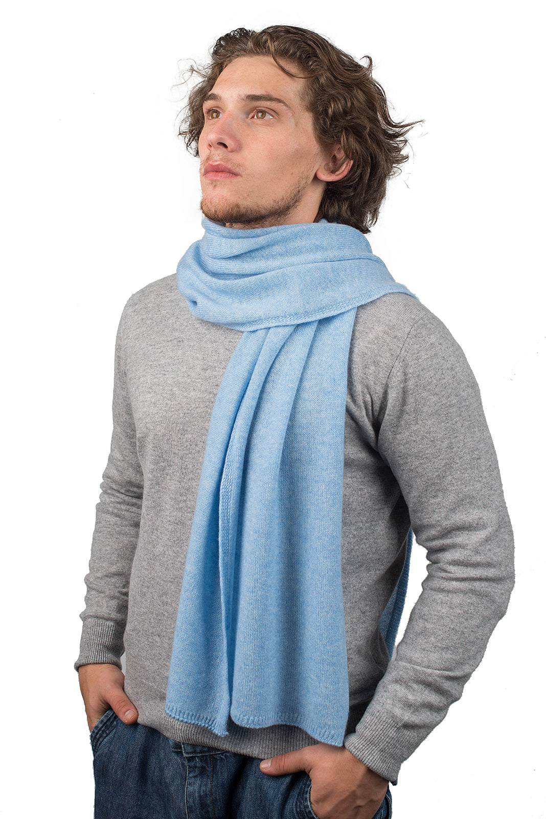 Écharpe large homme 100 % cachemire, coloris Ciel | Dalle Piane Cashmere