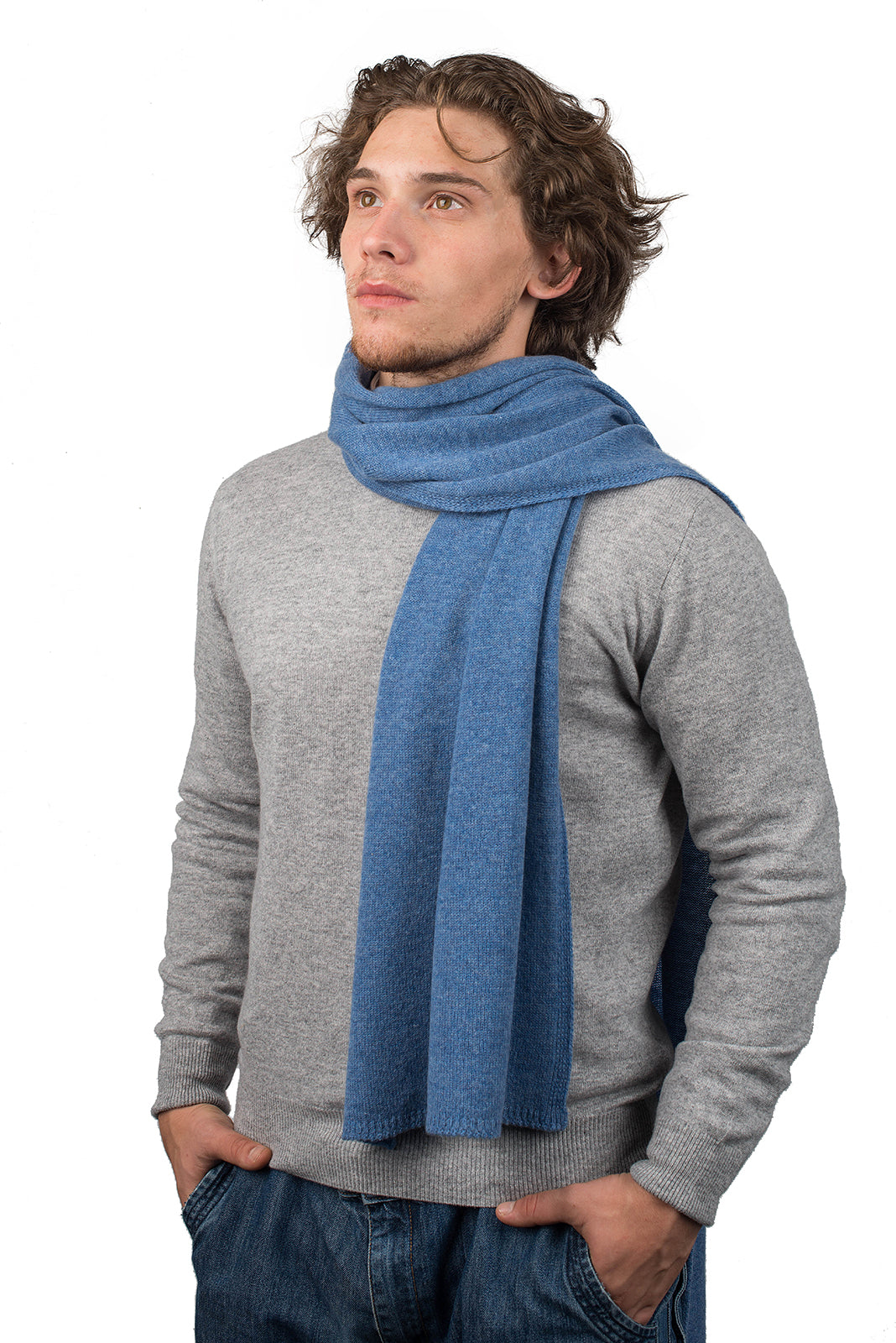 Écharpe large homme 100 % cachemire, coloris Azur | Dalle Piane Cashmere