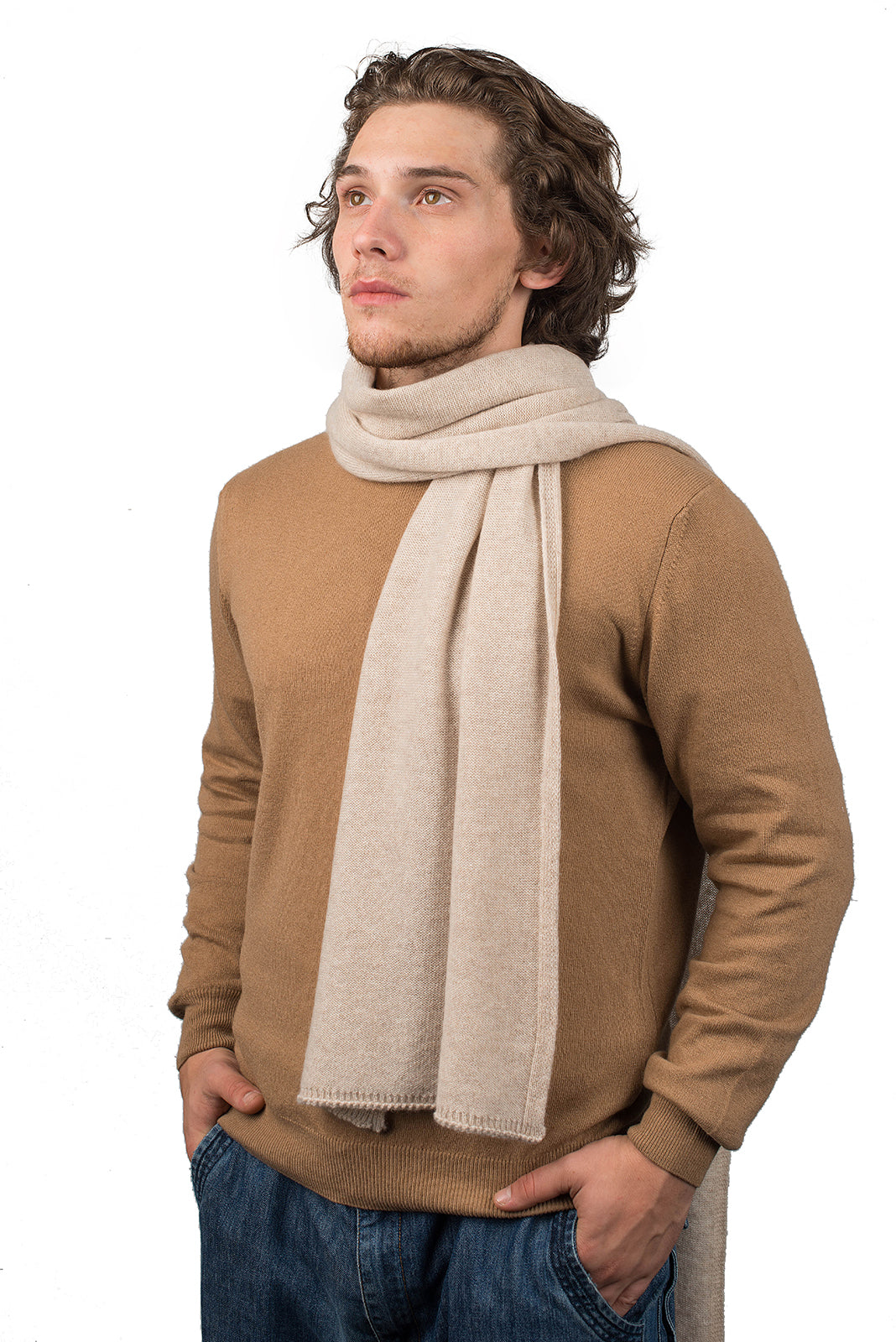 Écharpe large homme 100 % cachemire, coloris Beige | Dalle Piane Cashmere