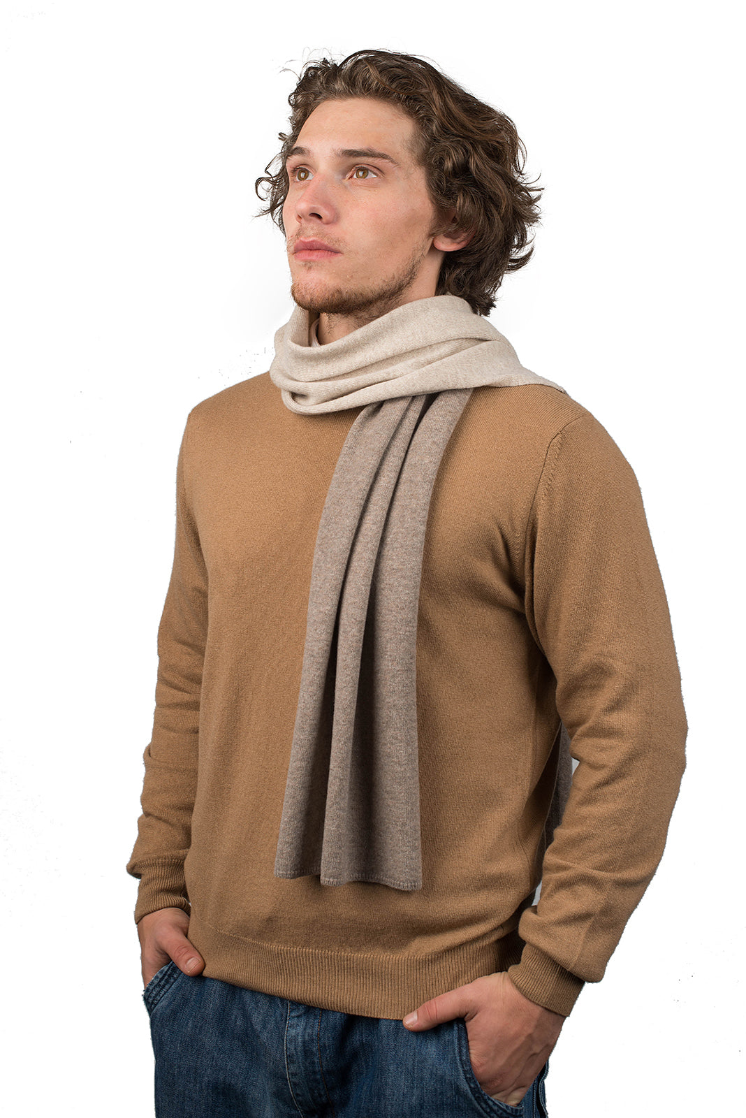 Écharpe homme bicolore 100 % cachemire, coloris Vison-Beige | Dalle Piane Cashmere