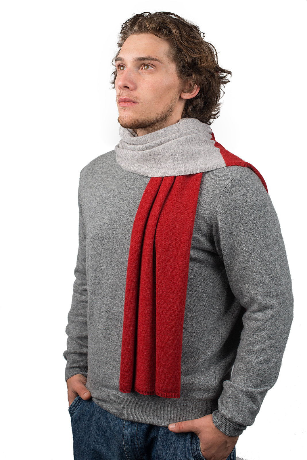 Écharpe homme bicolore 100 % cachemire, coloris Rouge-Gris | Dalle Piane Cashmere