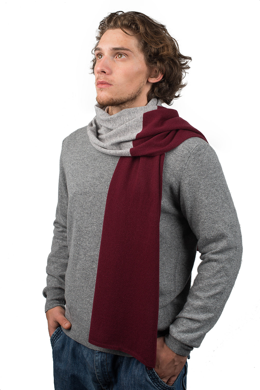 Écharpe homme bicolore 100 % cachemire, coloris Bordeaux-Gris | Dalle Piane Cashmere