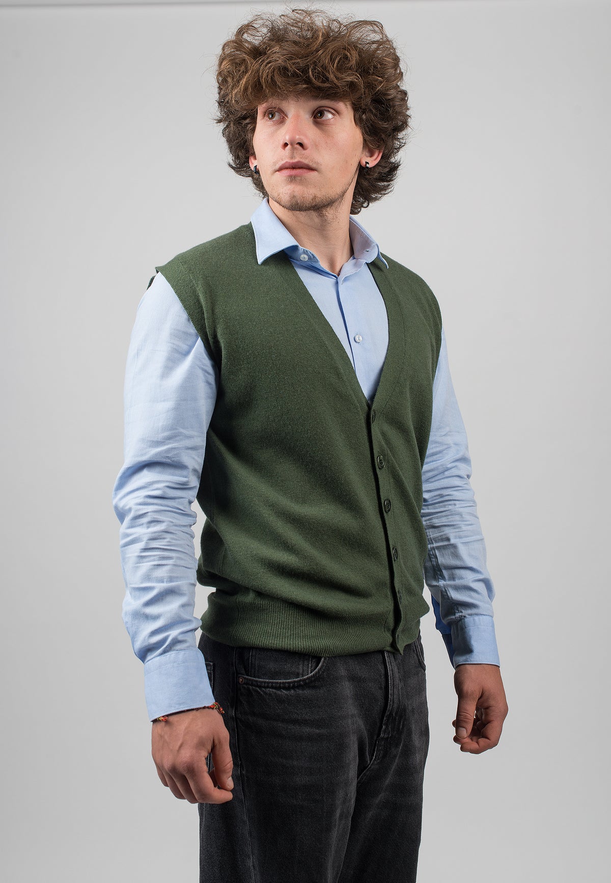 Gilet sans manches homme mélange cachemire, coloris Kaki, vue 2 | Dalle Piane Cashmere