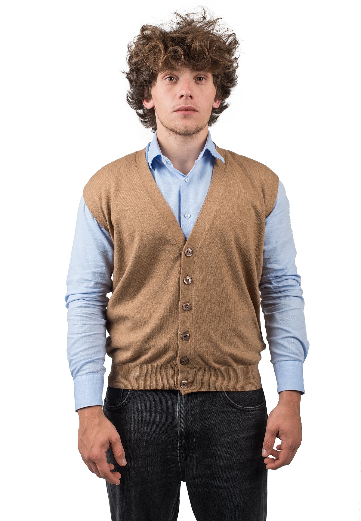 Gilet sans manches homme mélange cachemire, coloris Camel | Dalle Piane Cashmere