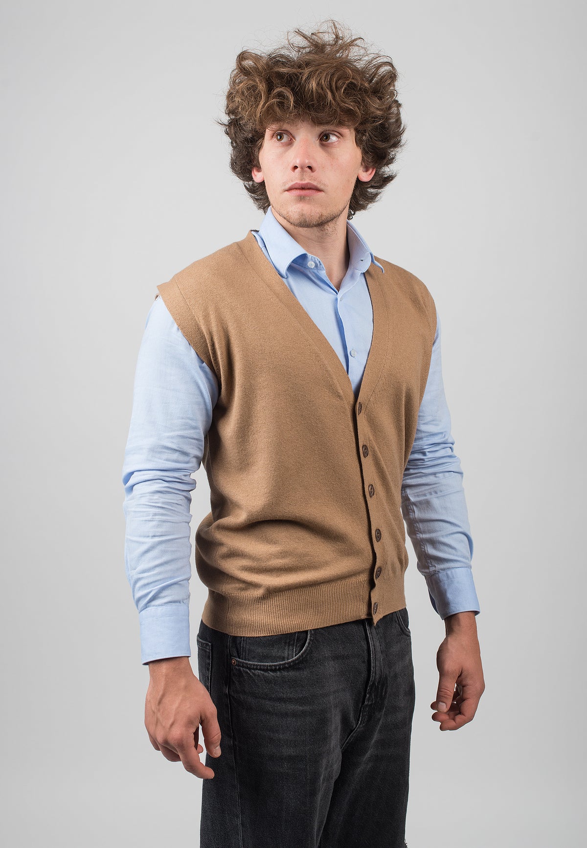 Gilet sans manches homme mélange cachemire, coloris Camel, vue 2 | Dalle Piane Cashmere