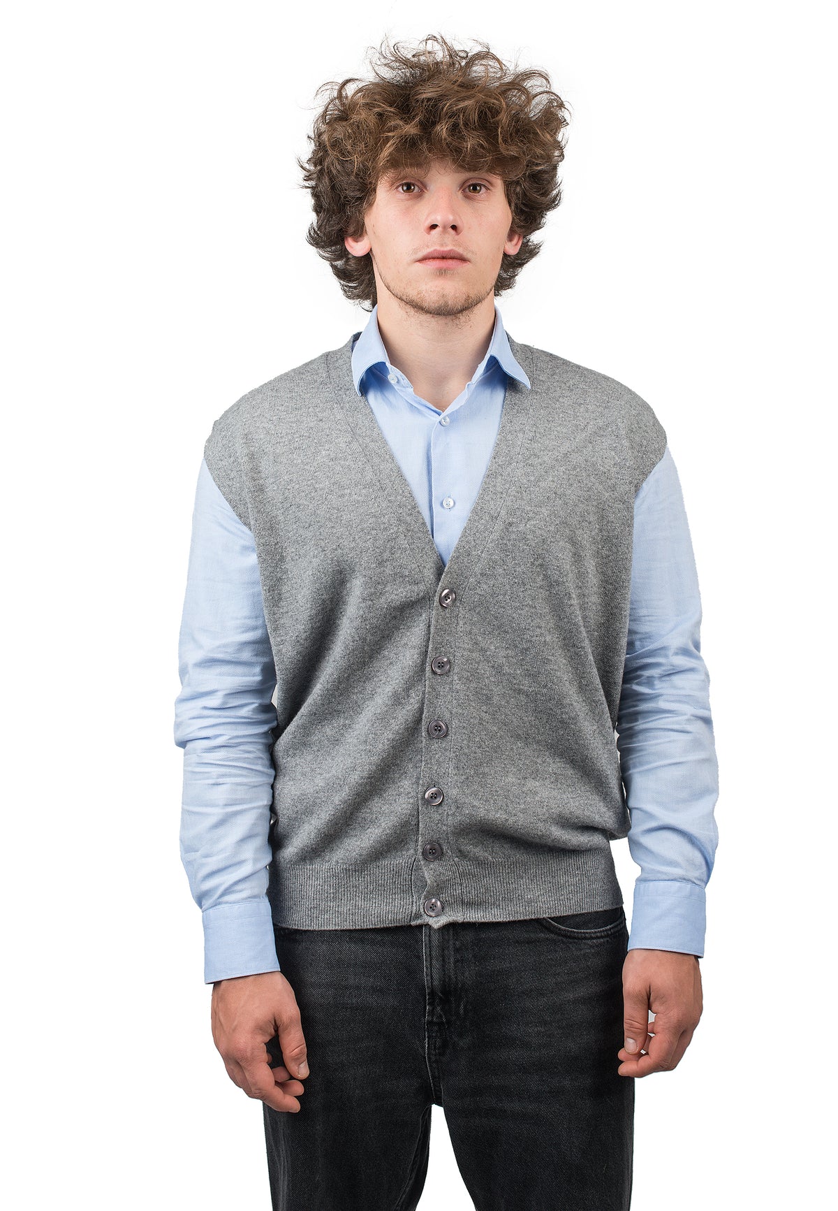 Gilet sans manches homme mélange cachemire, coloris Gris | Dalle Piane Cashmere