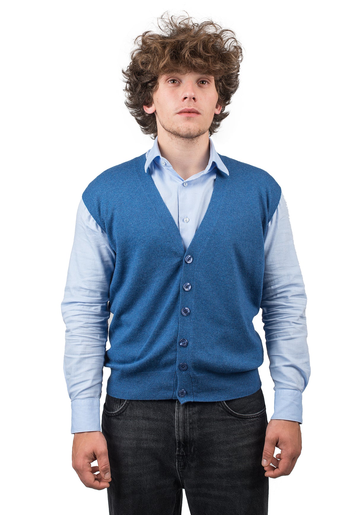 Gilet sans manches homme mélange cachemire, coloris Bleu roi | Dalle Piane Cashmere