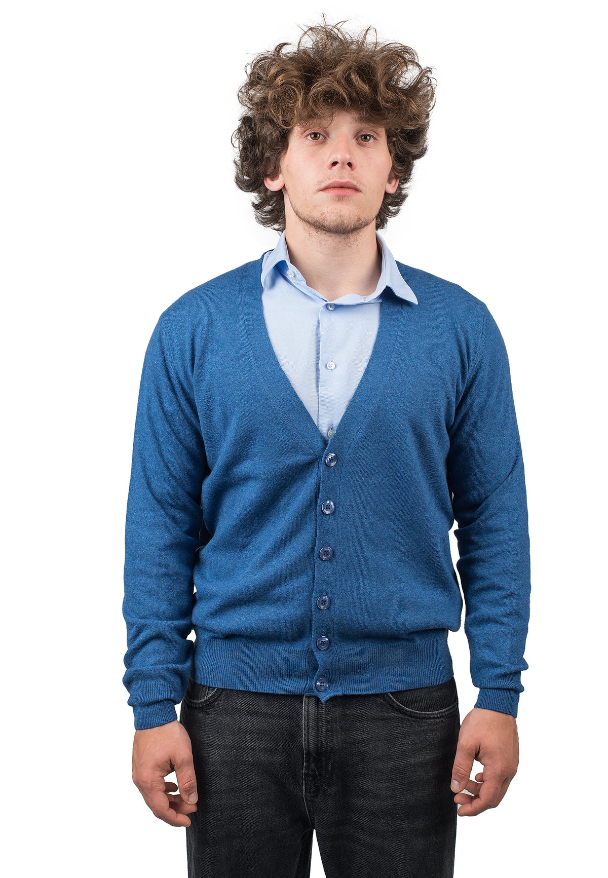 Cardigan homme mélange cachemire, coloris Bleu roi | Dalle Piane Cashmere