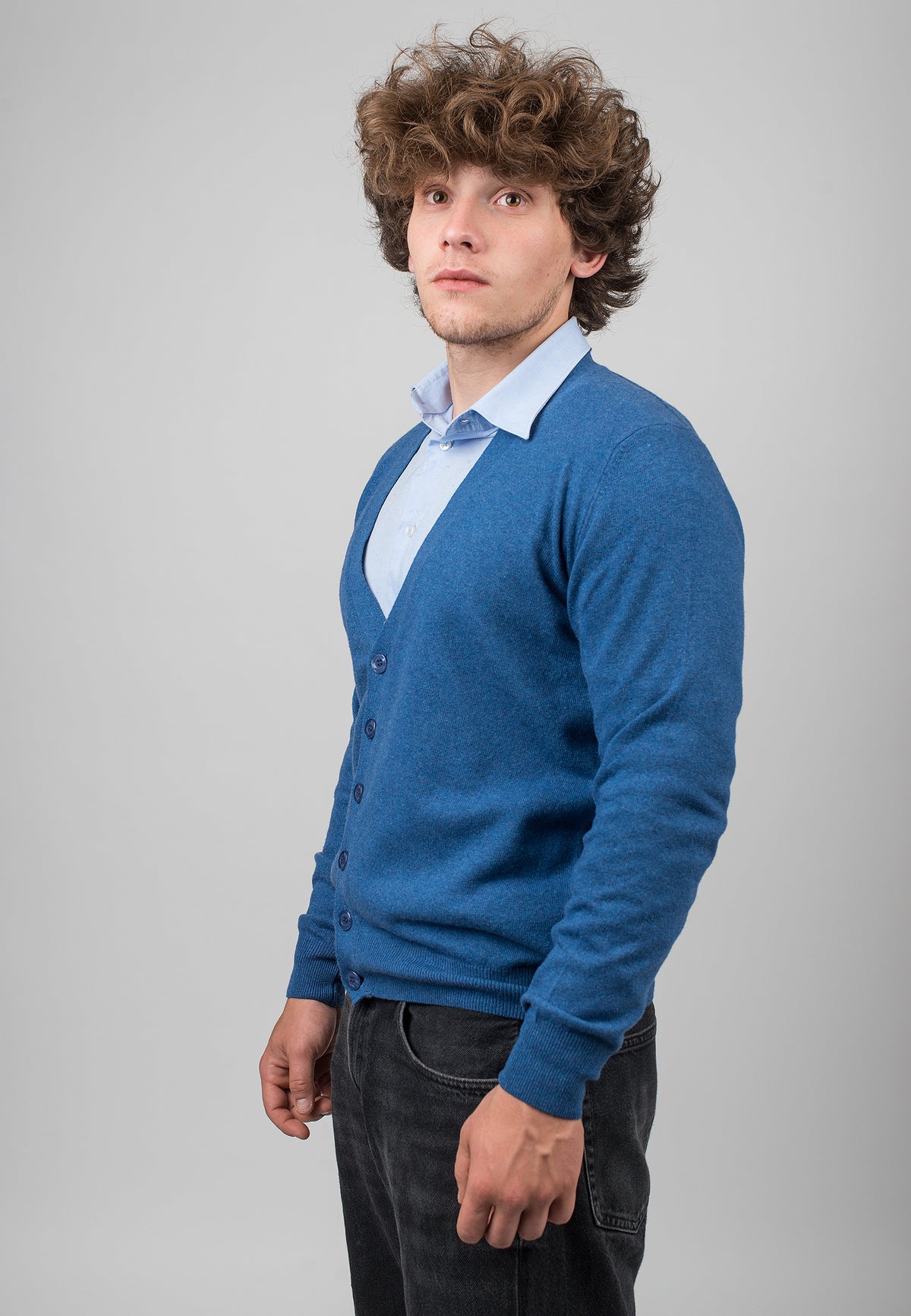 Cardigan homme mélange cachemire, coloris Bleu roi, vue 2 | Dalle Piane Cashmere