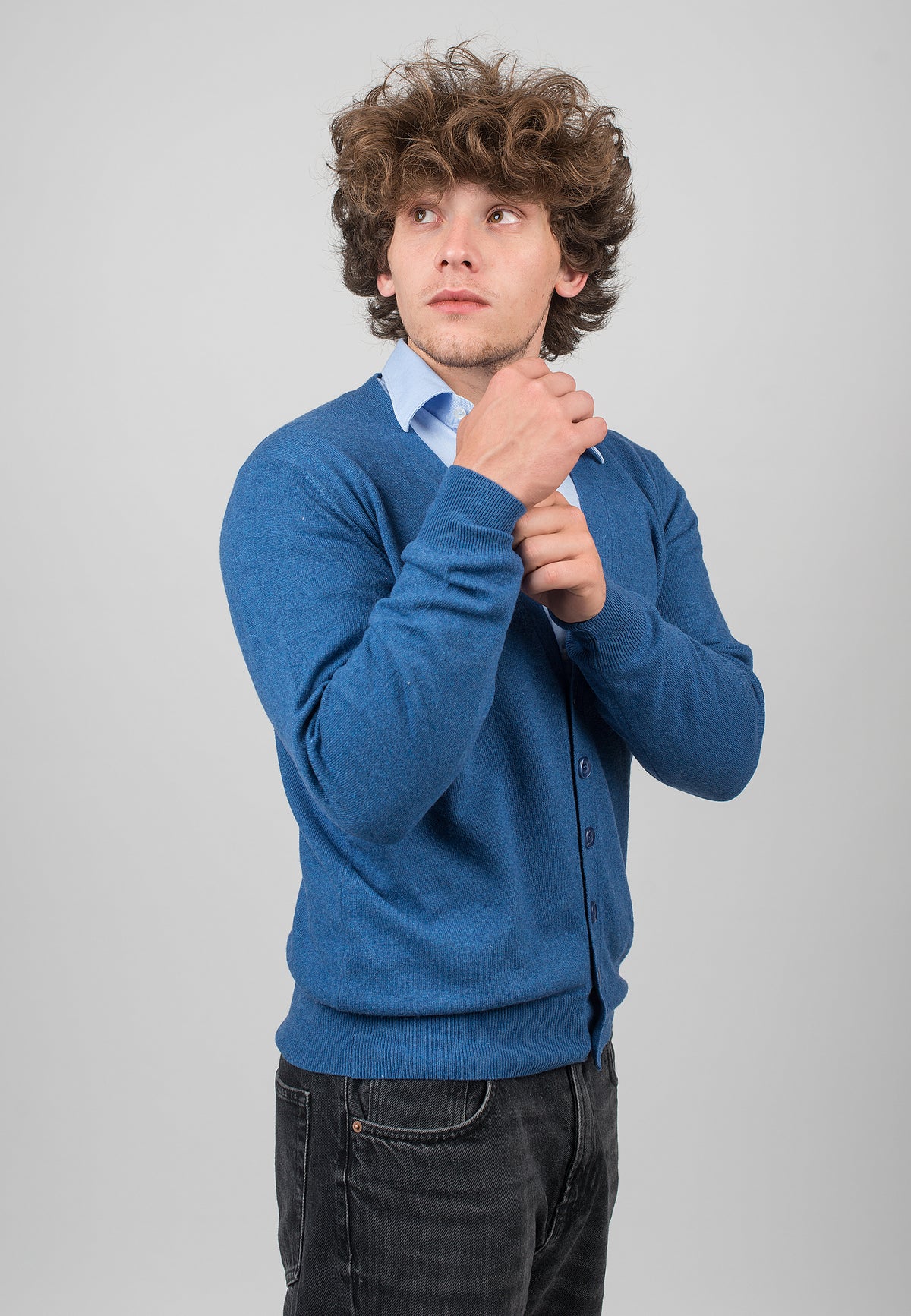 Cardigan homme mélange cachemire, coloris Bleu roi, vue 3 | Dalle Piane Cashmere