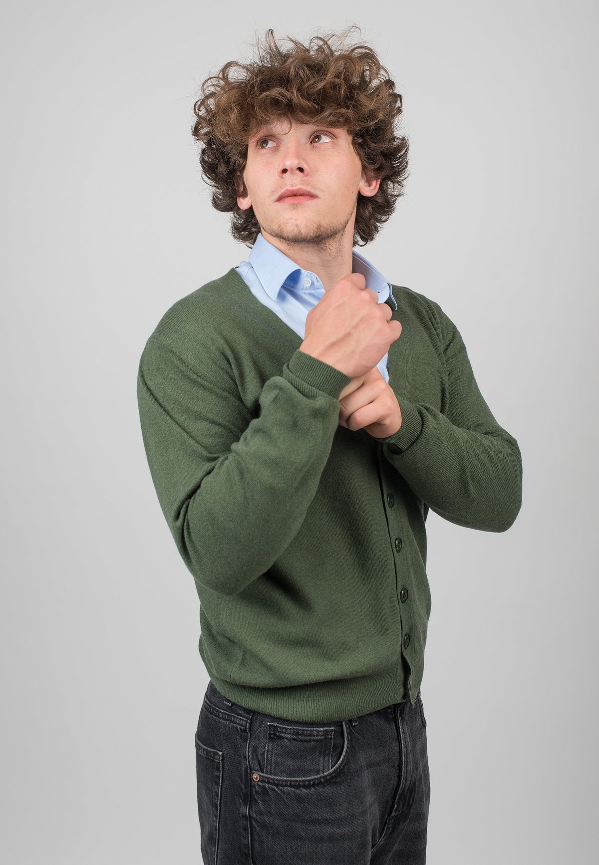 Cardigan homme mélange cachemire, coloris Kaki, vue 3 | Dalle Piane Cashmere