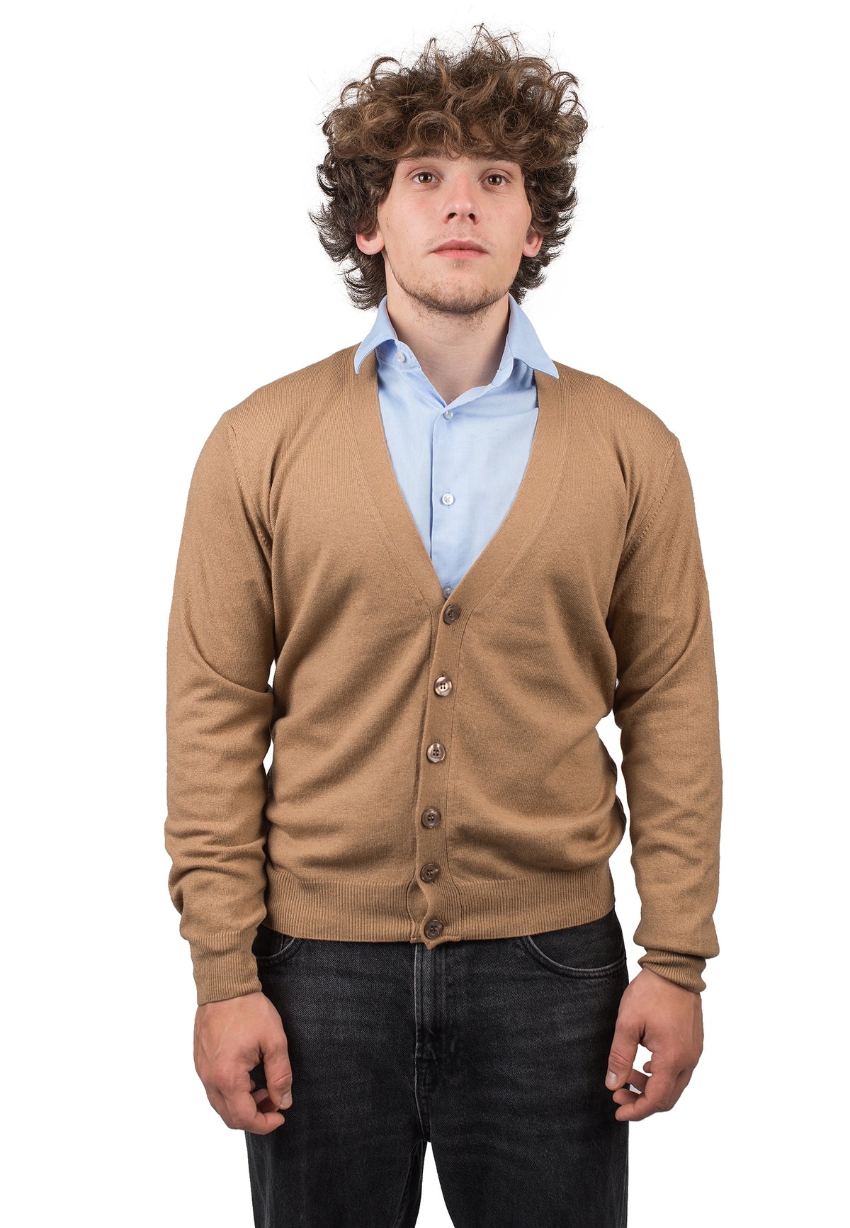 Cardigan homme mélange cachemire, coloris Camel | Dalle Piane Cashmere