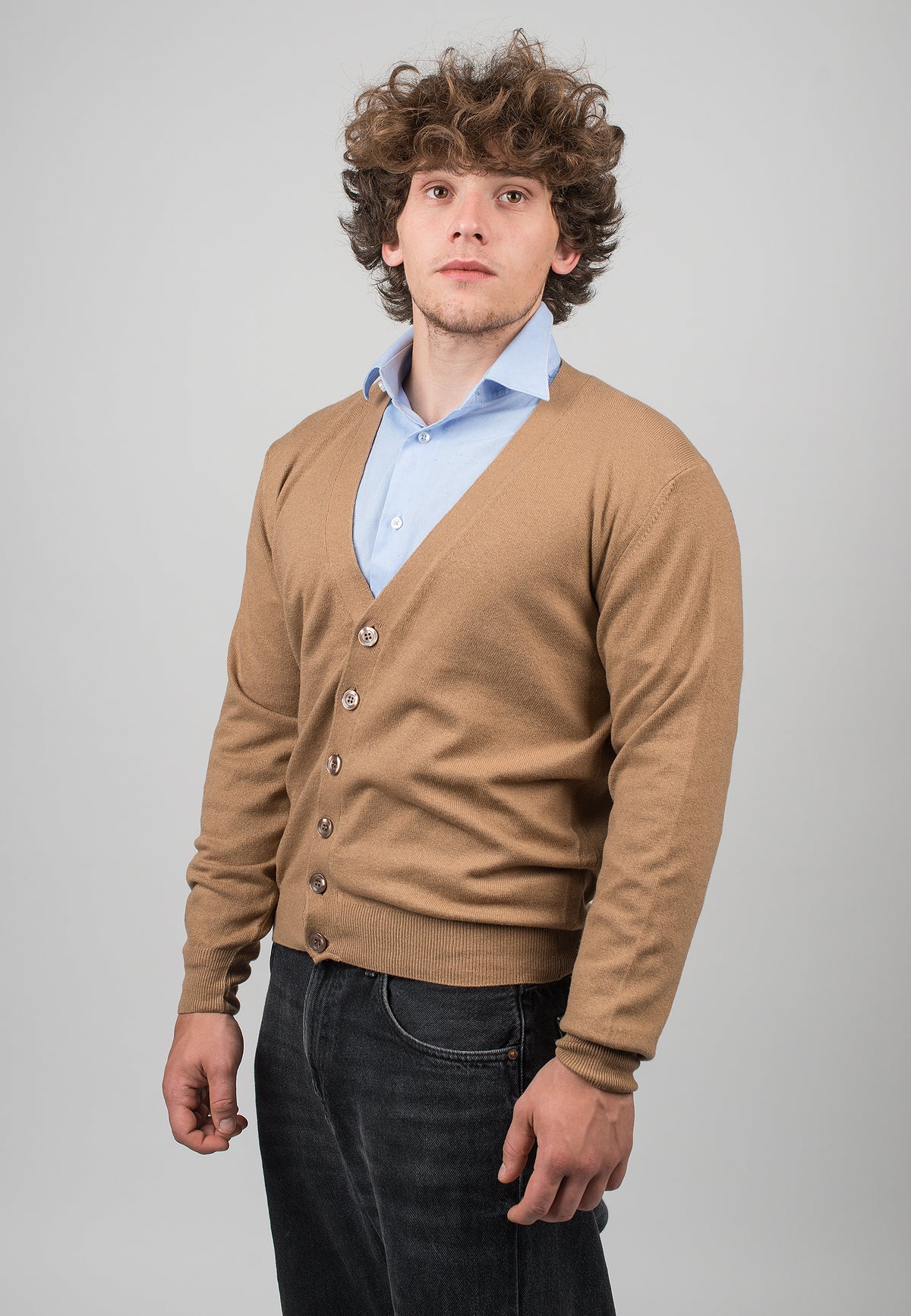 Cardigan homme mélange cachemire, coloris Camel, vue 2 | Dalle Piane Cashmere