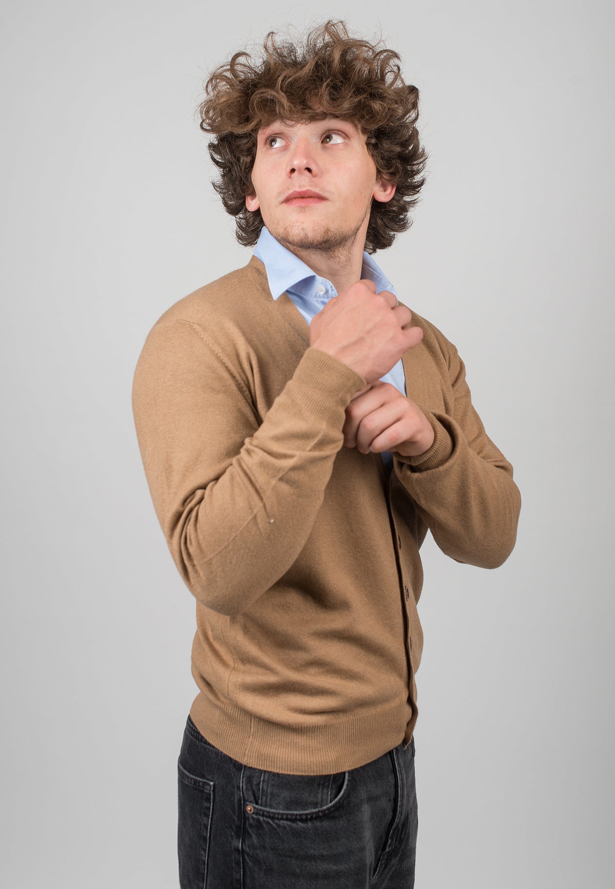 Cardigan homme mélange cachemire, coloris Camel, vue 3 | Dalle Piane Cashmere