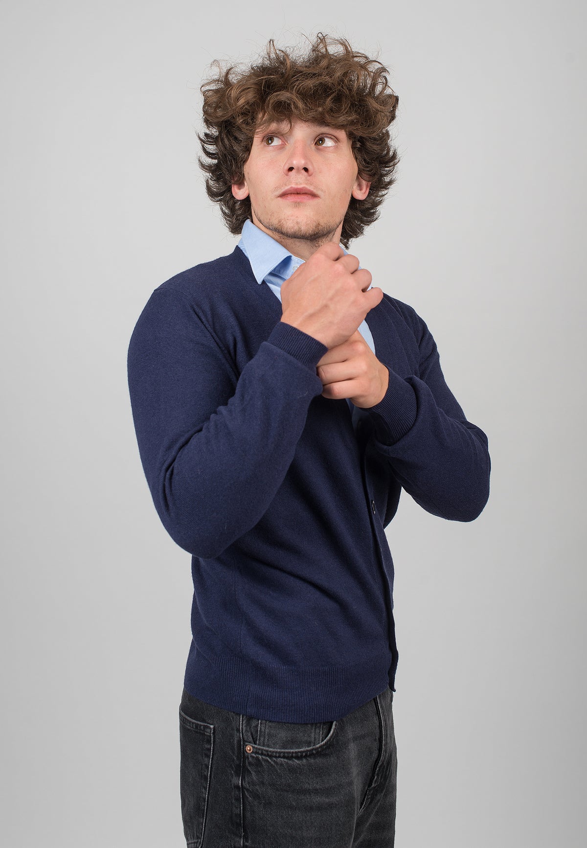 Cardigan homme mélange cachemire, coloris Bleu, vue 3 | Dalle Piane Cashmere