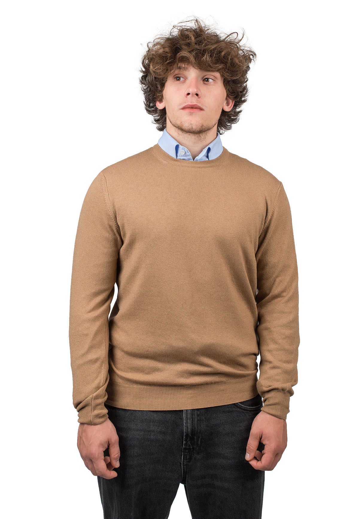 Pull col rond homme mélange cachemire, coloris Camel | Dalle Piane Cashmere