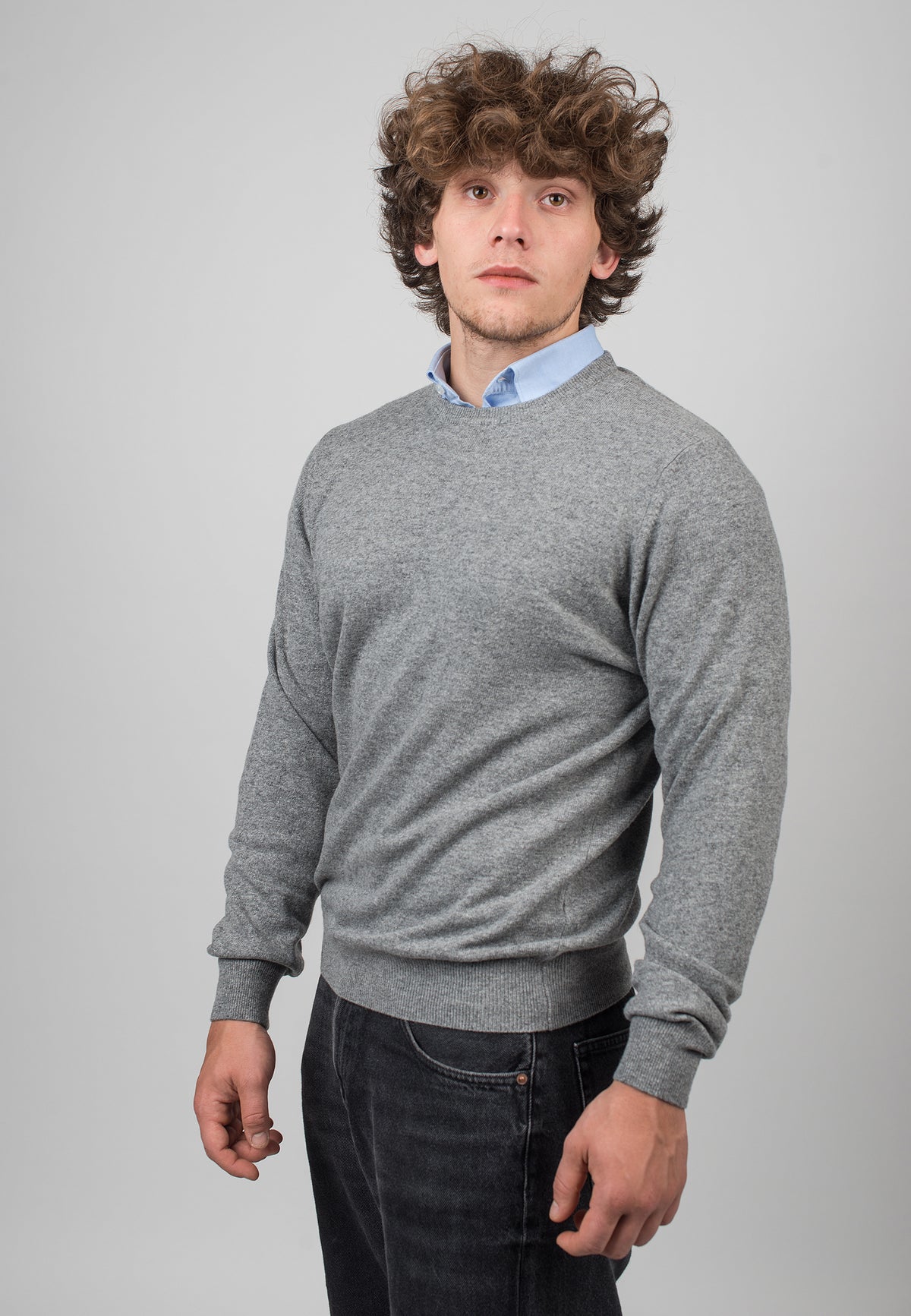 Pull col rond homme mélange cachemire, coloris Gris, vue 2 | Dalle Piane Cashmere