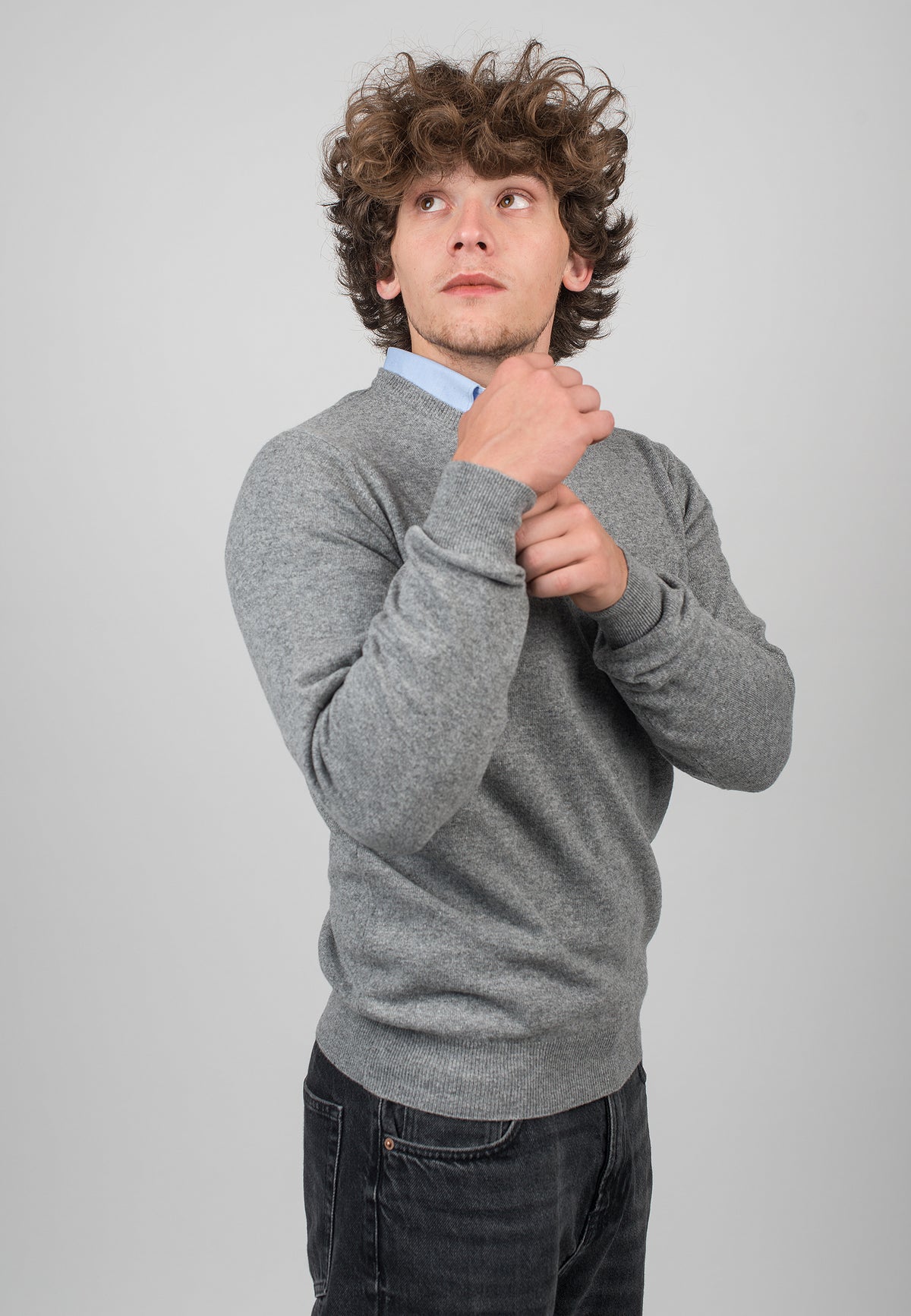 Pull col rond homme mélange cachemire, coloris Gris, vue 3 | Dalle Piane Cashmere