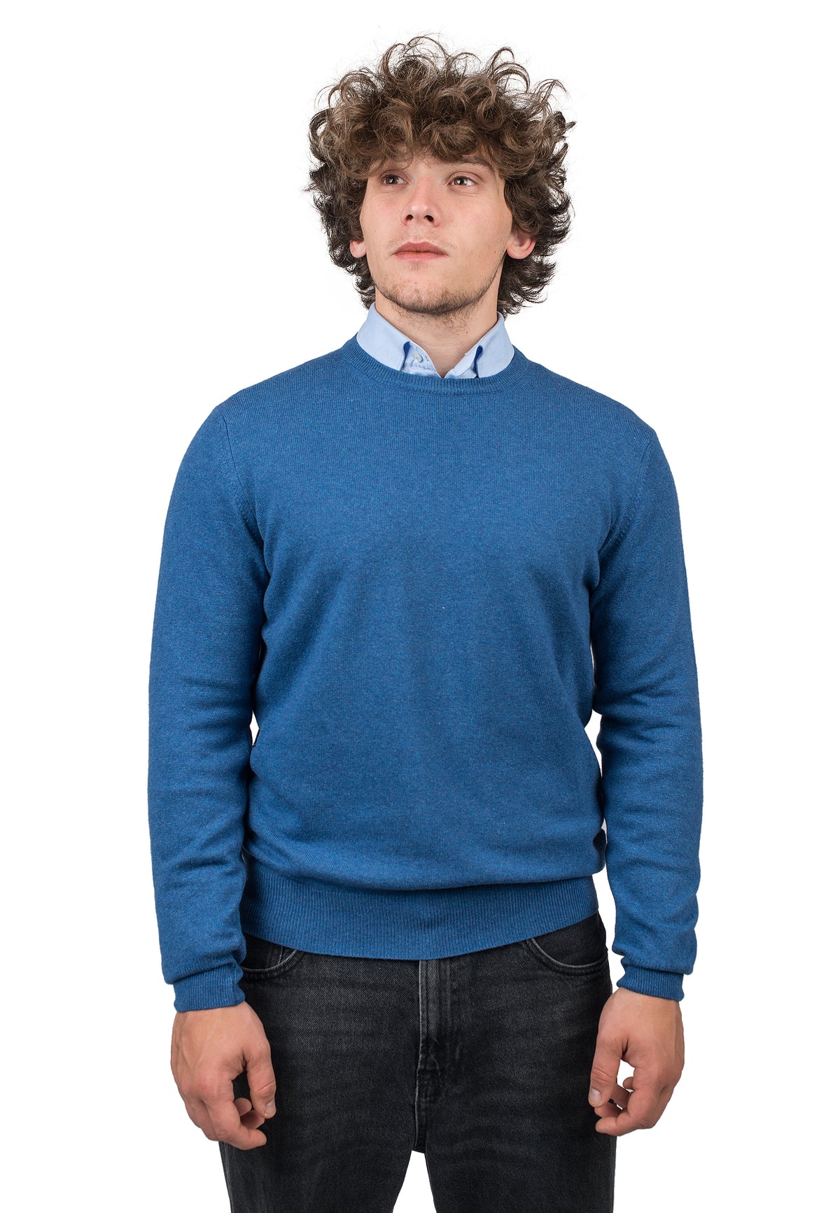 Pull col rond homme mélange cachemire, coloris Bleu roi | Dalle Piane Cashmere