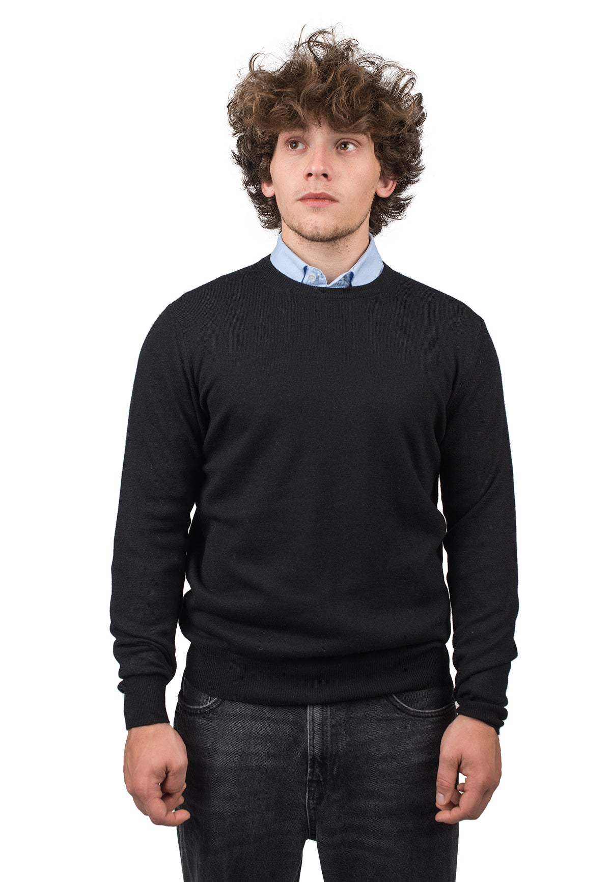 Pull col rond homme mélange cachemire, coloris Noir | Dalle Piane Cashmere