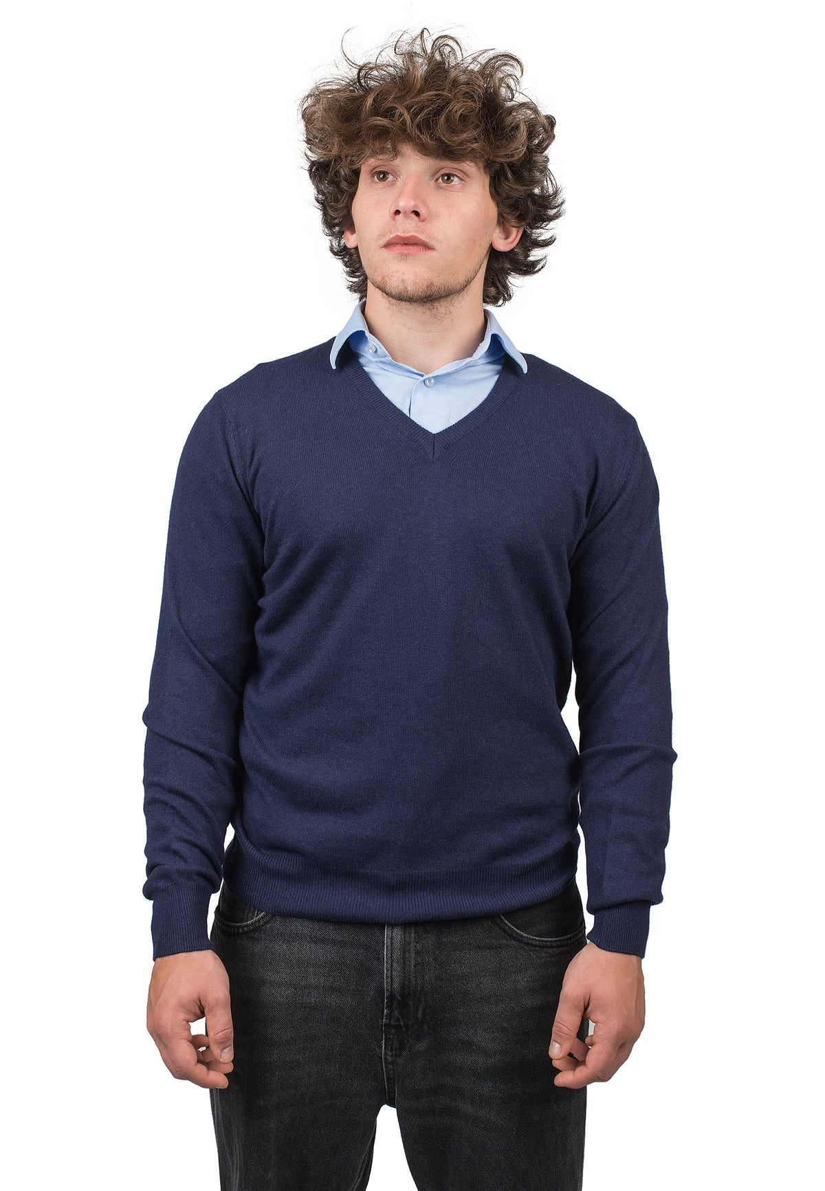 Scollo a V misto cashmere, colore Blu | Dalle Piane Cashmere