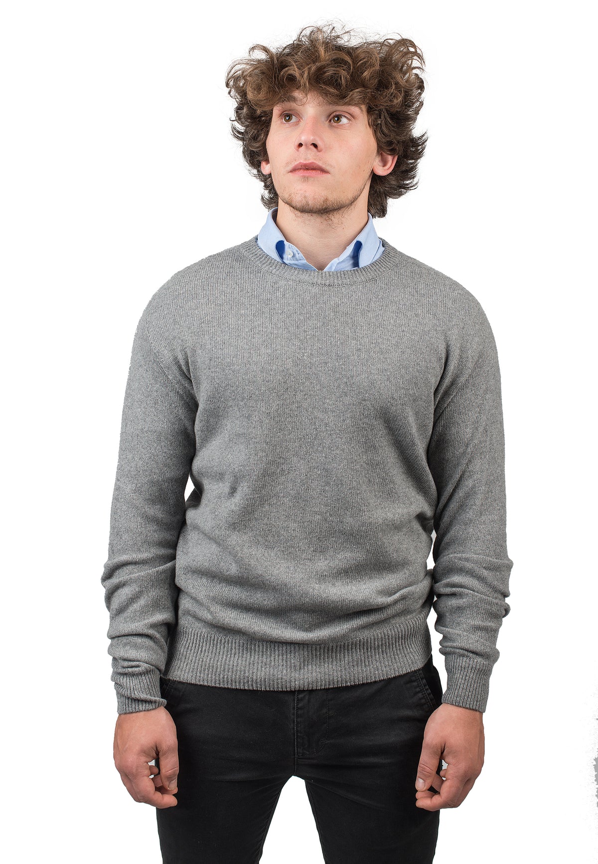 Pull col rond homme en cachemire régénéré, coloris Gris | Dalle Piane Cashmere