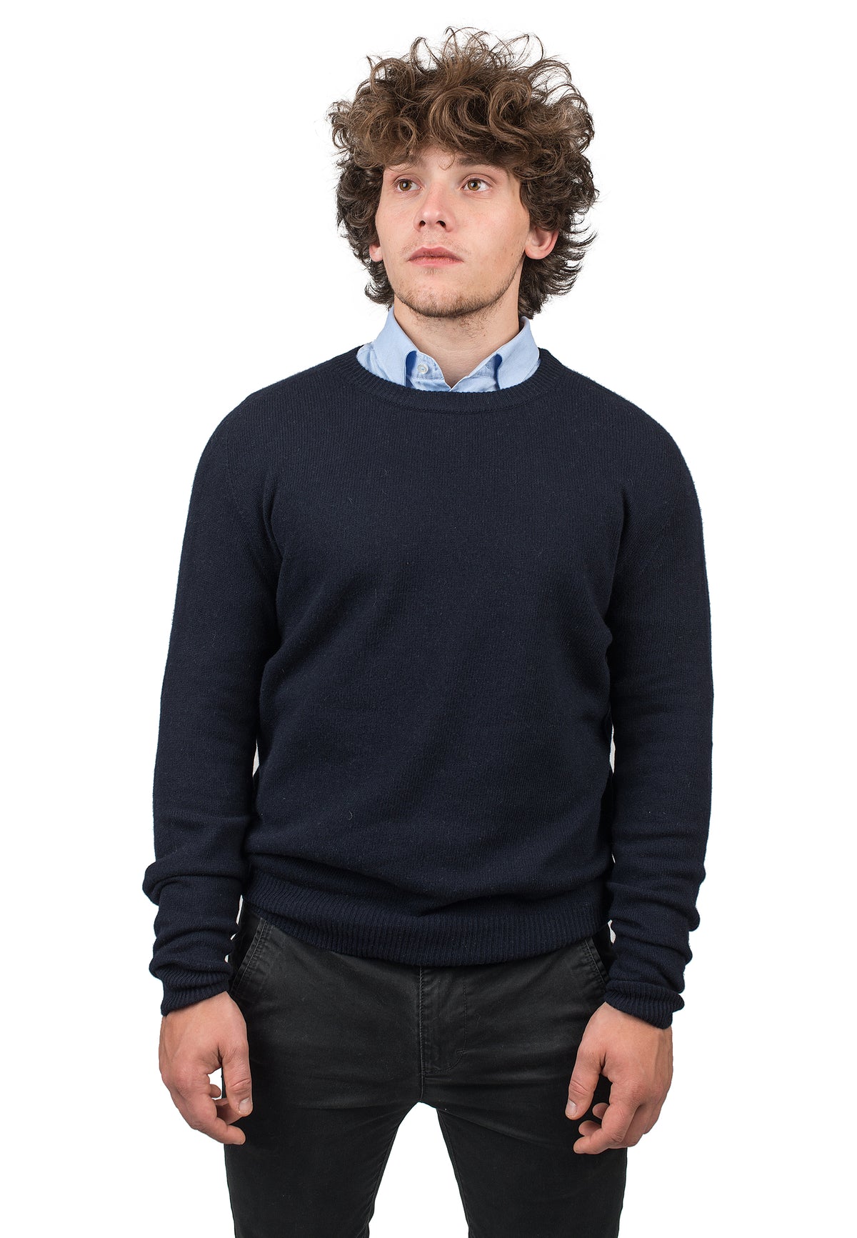 Girocollo Uomo in cashmere rigenerato, colore Blu | Dalle Piane Cashmere