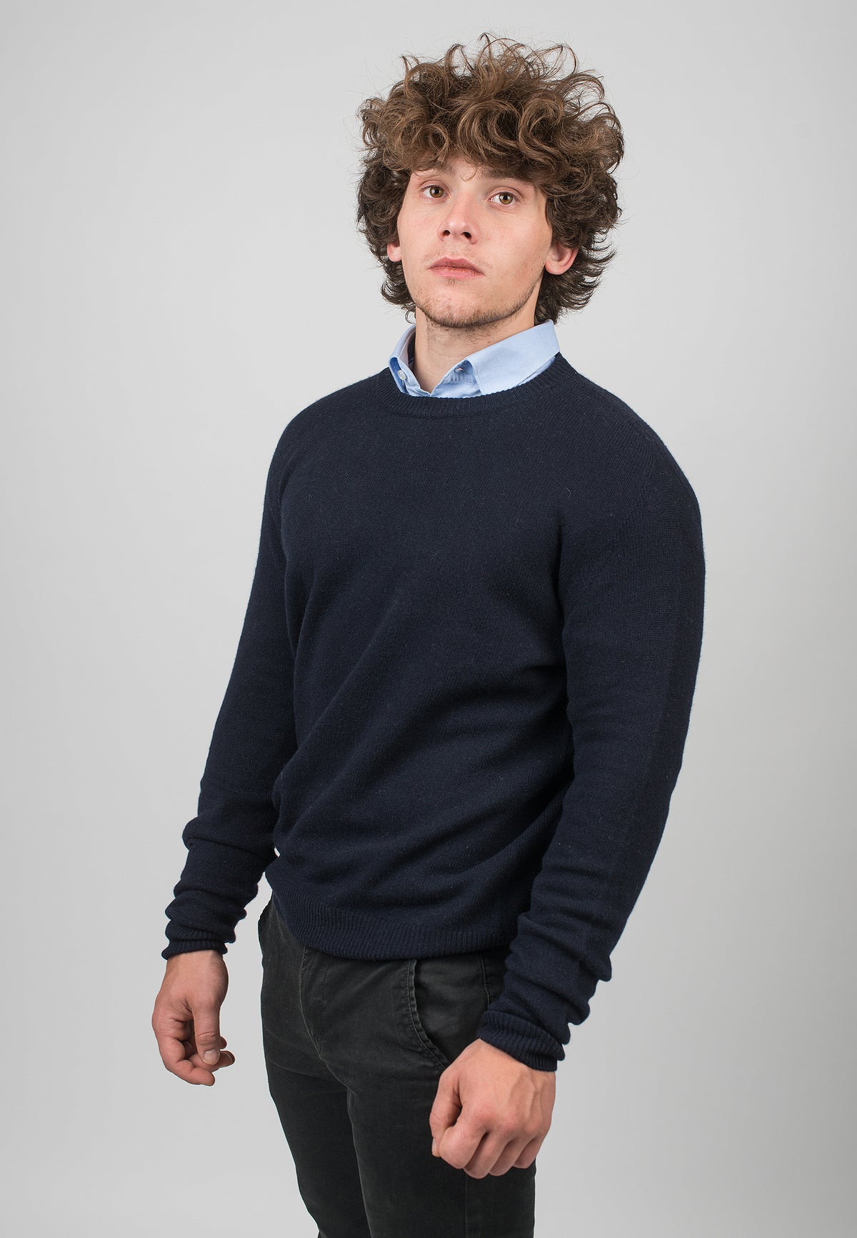 Girocollo Uomo in cashmere rigenerato, colore Blu, vista 2 | Dalle Piane Cashmere