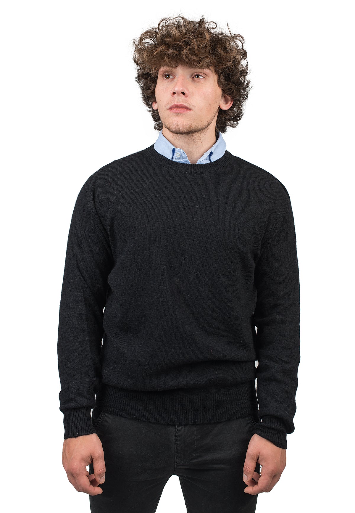 Pull col rond homme en cachemire régénéré, coloris Noir | Dalle Piane Cashmere