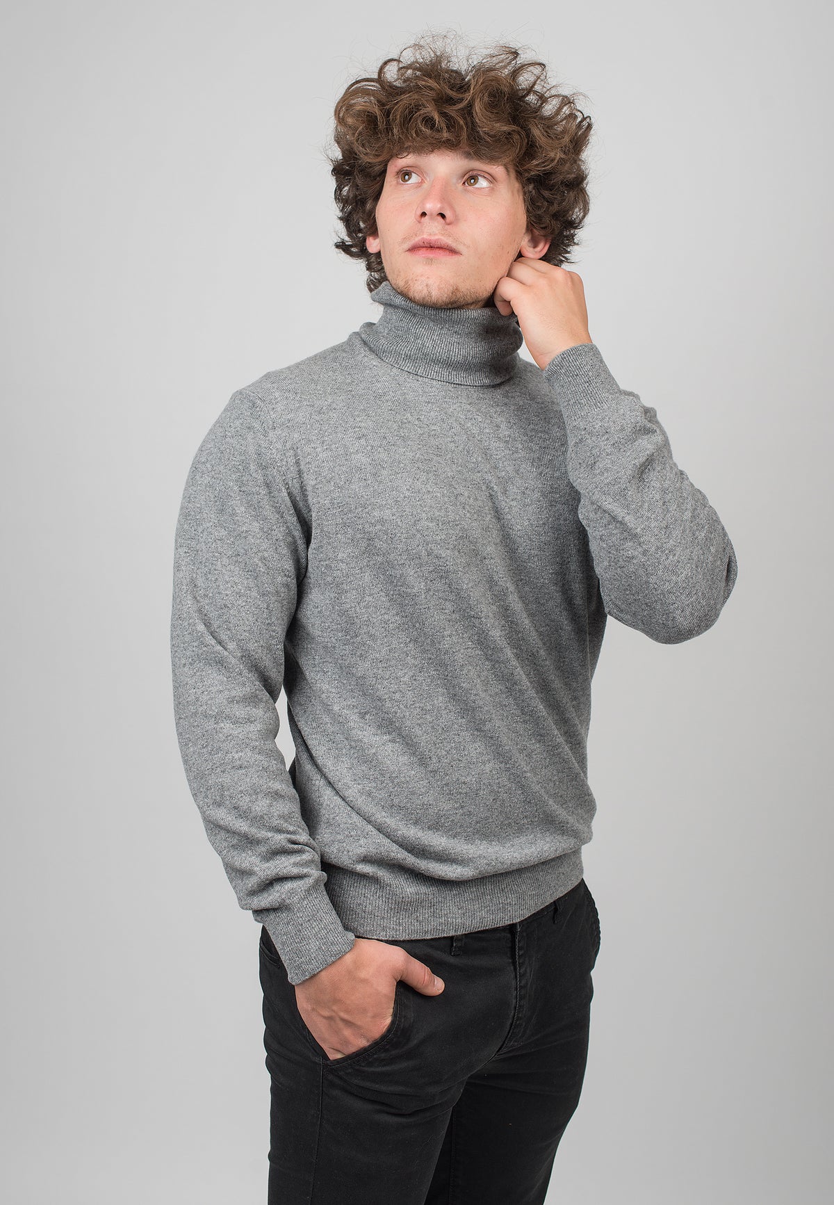Pull col roulé homme mélange cachemire, coloris Gris, vue 3 | Dalle Piane Cashmere
