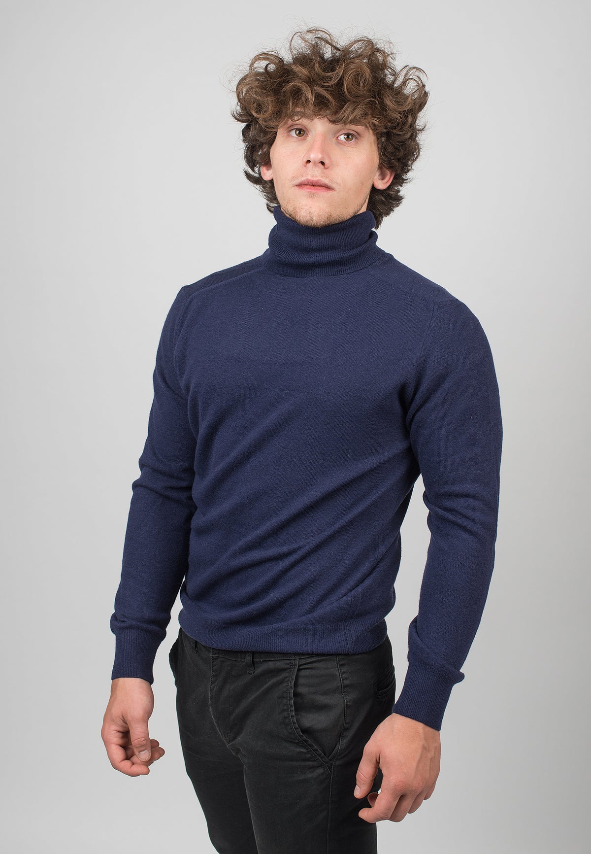 Dolcevita misto cashmere, colore Blu, vista 2 | Dalle Piane Cashmere