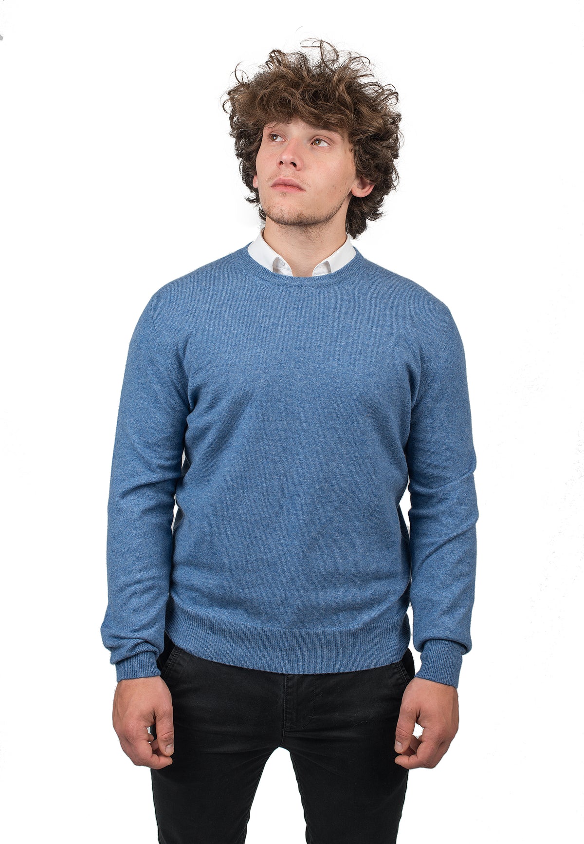 Pull col rond homme 100 % cachemire, coloris Azur | Dalle Piane Cashmere