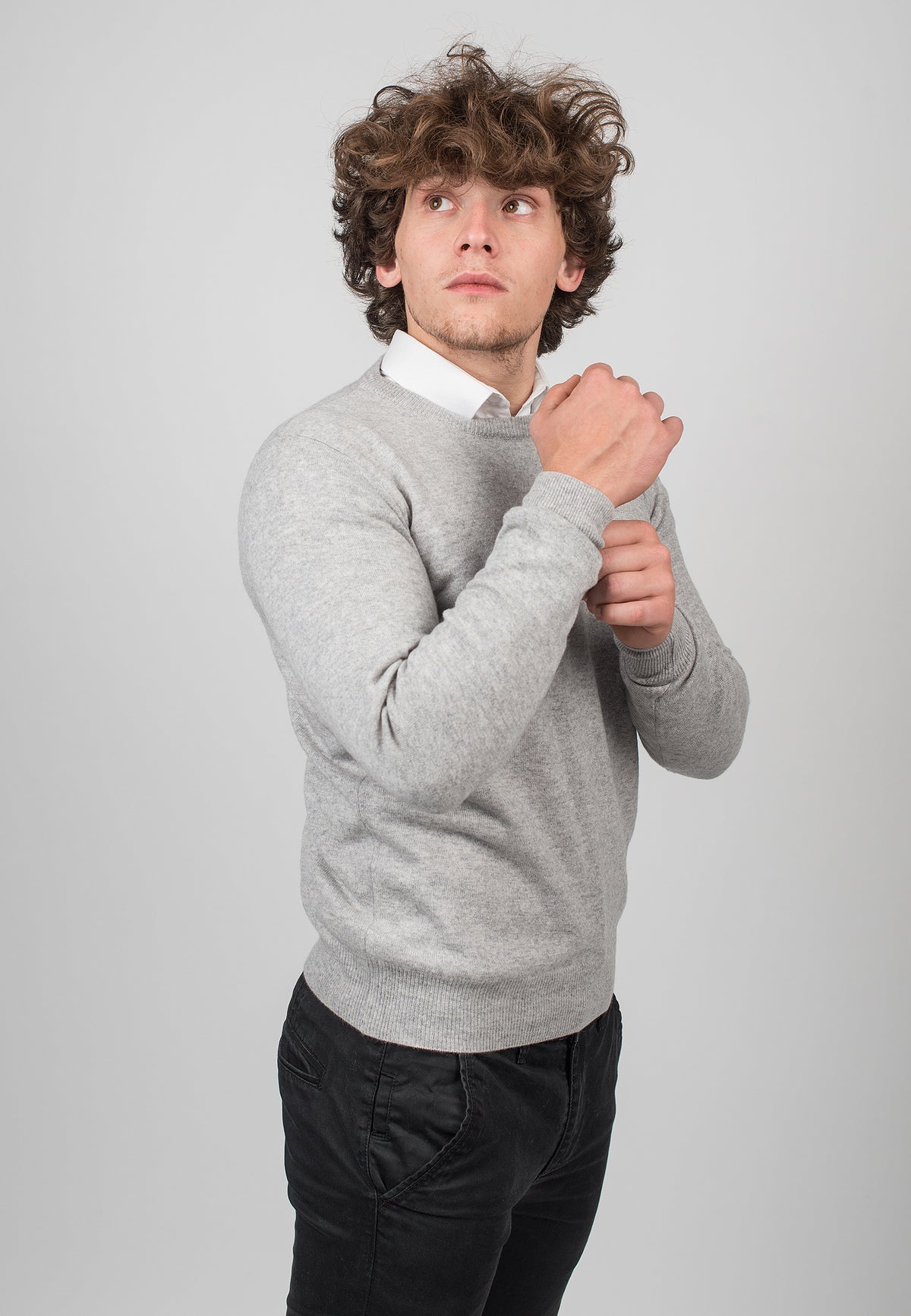 Pull col rond homme 100 % cachemire, coloris Gris, vue 3 | Dalle Piane Cashmere