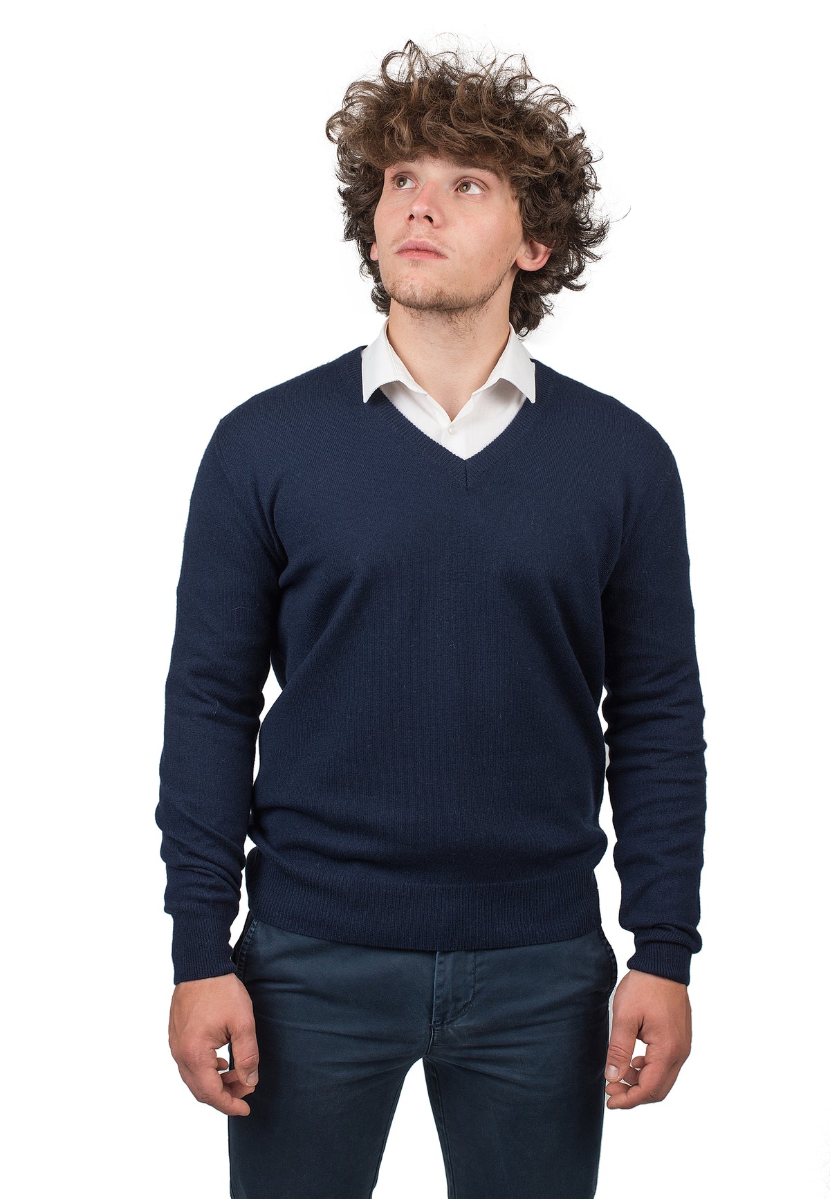 Scollo a V Uomo 100% Cashmere, colore Blu | Dalle Piane Cashmere