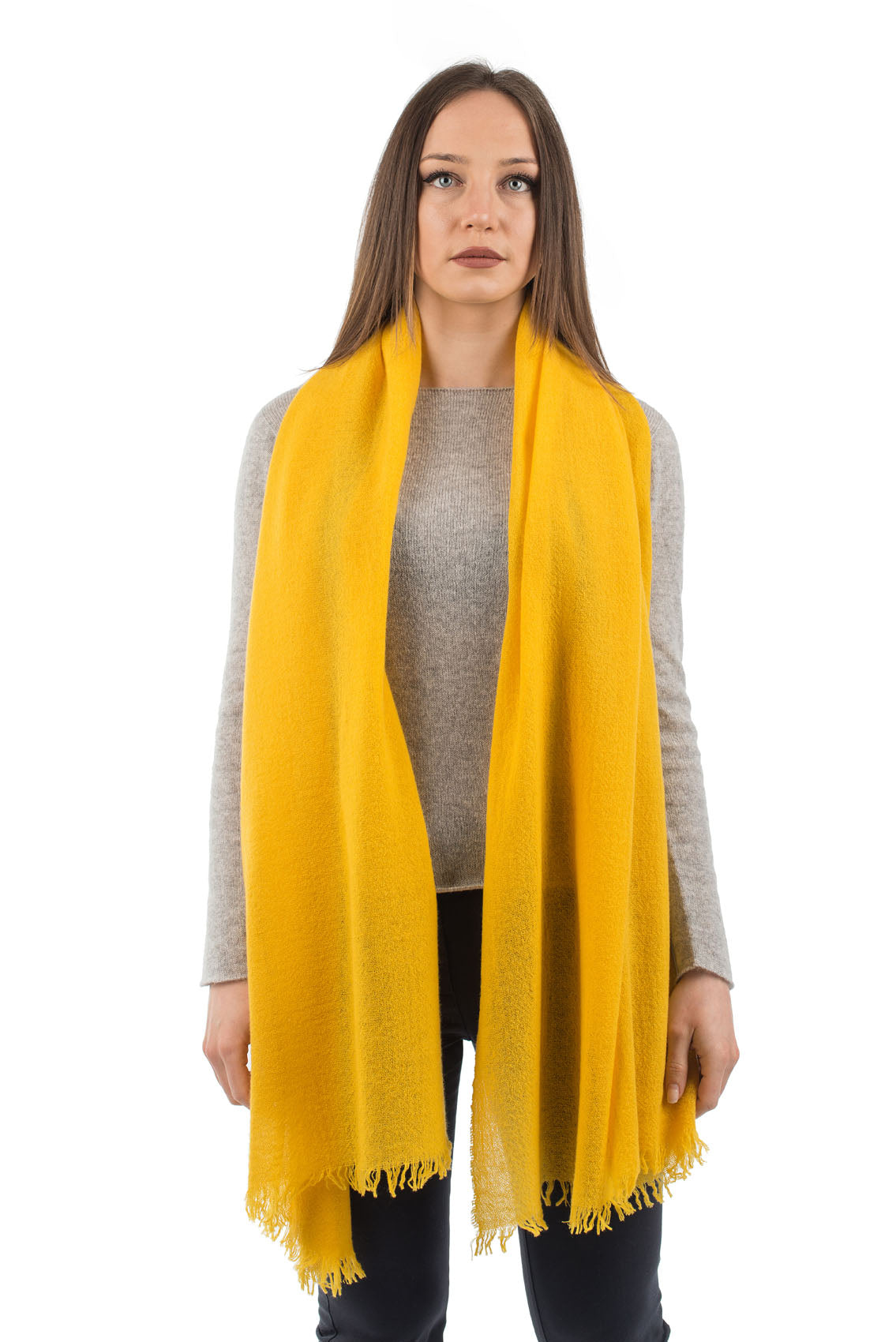 Pashmina femme 100 % cachemire, coloris Jaune | Dalle Piane Cashmere