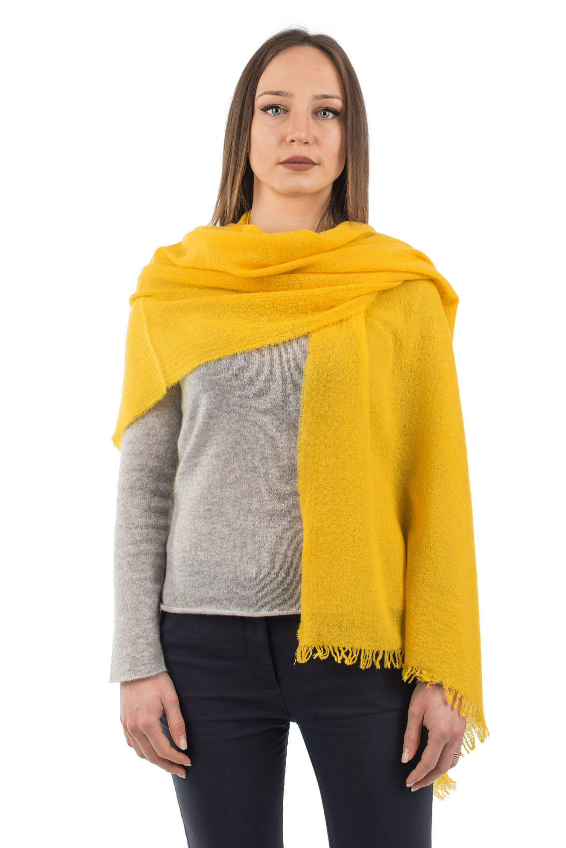 Pashmina femme 100 % cachemire, coloris Jaune, vue 2 | Dalle Piane Cashmere