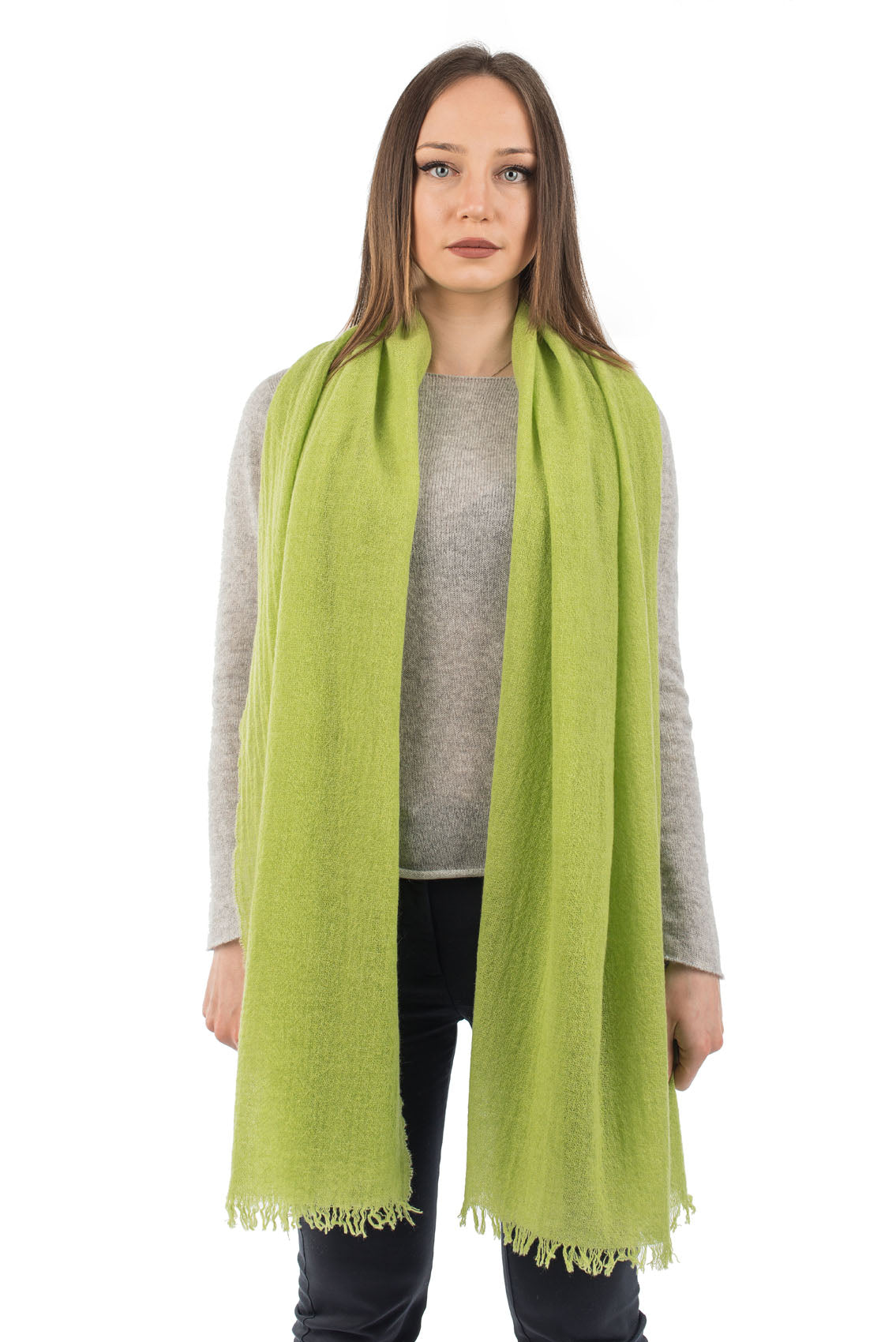 Pashmina femme 100 % cachemire, coloris Vert pomme | Dalle Piane Cashmere