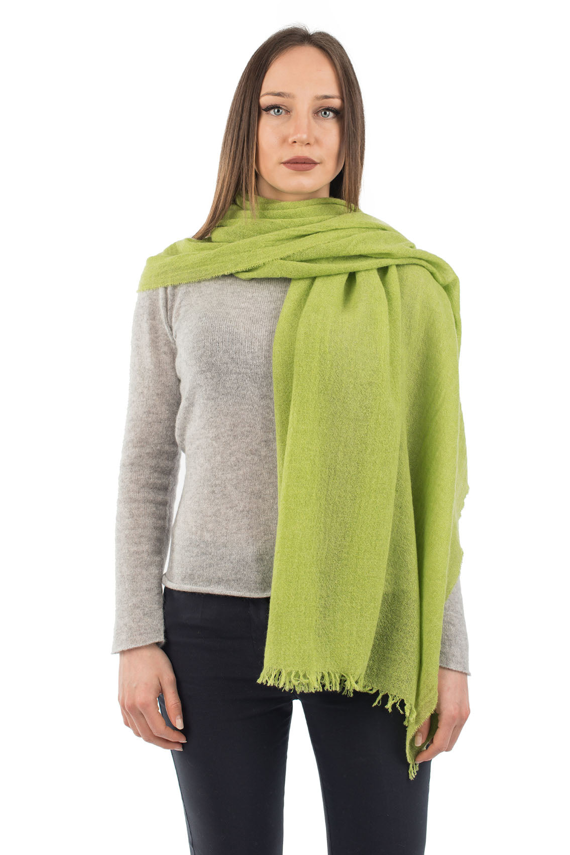 Pashmina femme 100 % cachemire, coloris Vert pomme, vue 2 | Dalle Piane Cashmere
