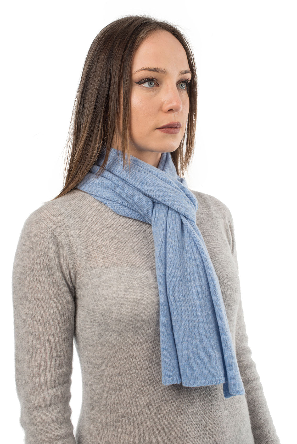 Écharpe mixte 100 % cachemire, coloris Ciel, vue 2 | Dalle Piane Cashmere