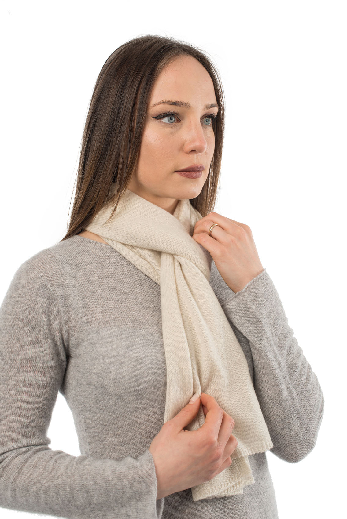 Écharpe mixte 100 % cachemire, coloris Crème, vue 3 | Dalle Piane Cashmere