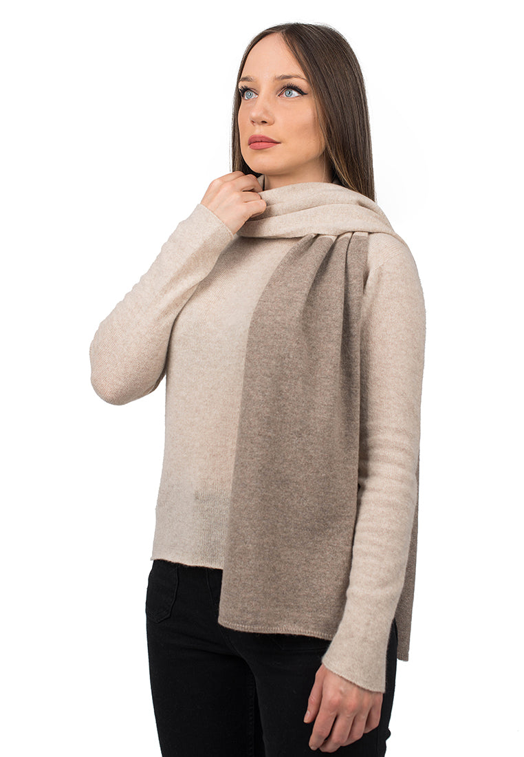 Écharpe femme bicolore 100 % cachemire, coloris Vison-Beige | Dalle Piane Cashmere