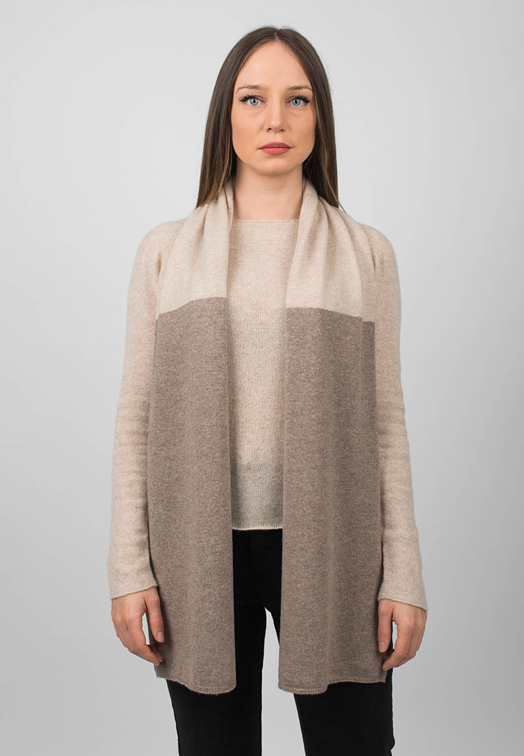 Écharpe femme bicolore 100 % cachemire, coloris Vison-Beige, vue 2 | Dalle Piane Cashmere