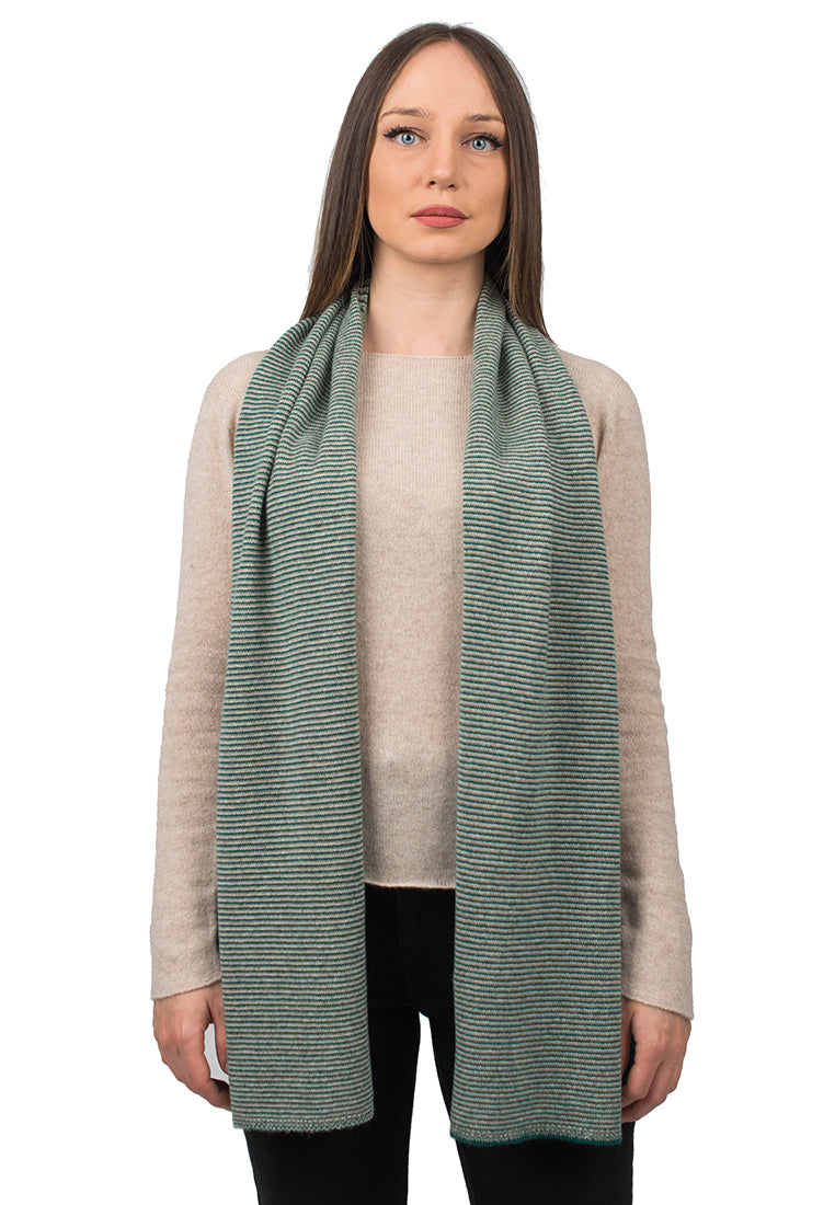 Écharpe femme à rayures 100 % cachemire, coloris Vert-Beige-Crème | Dalle Piane Cashmere
