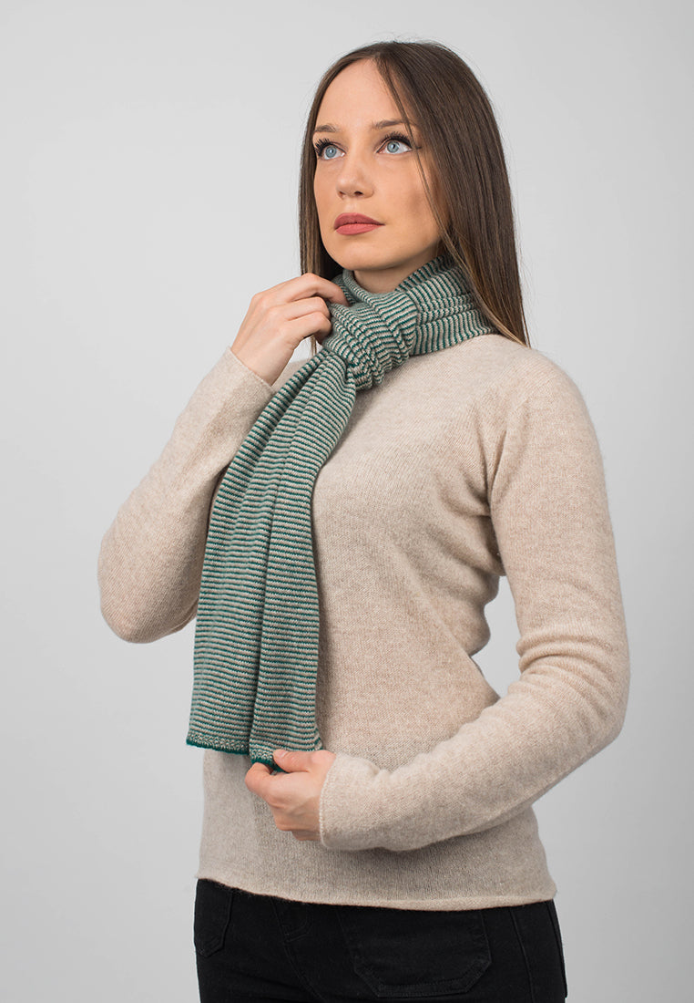 Écharpe femme à rayures 100 % cachemire, coloris Vert-Beige-Crème, vue 3 | Dalle Piane Cashmere