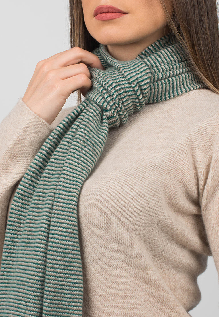Écharpe femme à rayures 100 % cachemire, coloris Vert-Beige-Crème, vue 4 | Dalle Piane Cashmere