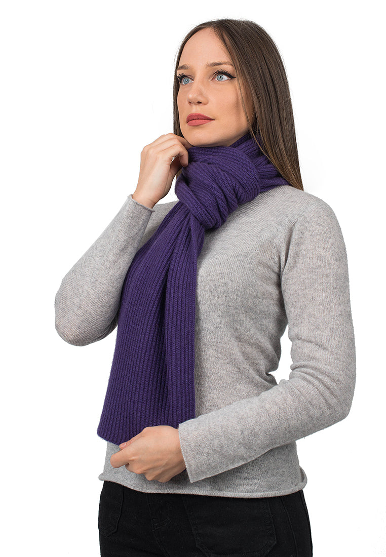 Écharpe femme côtes anglaises 100 % cachemire, coloris Violet | Dalle Piane Cashmere