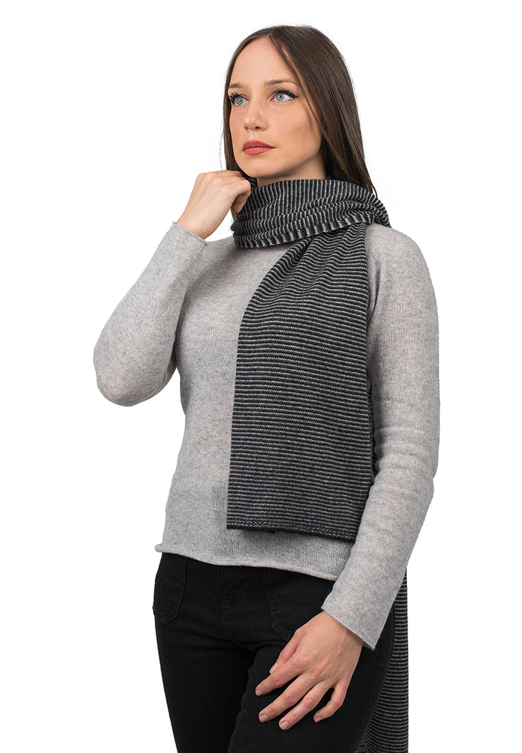 Écharpe femme à rayures 100 % cachemire, coloris Noir-Anthracite-Gris | Dalle Piane Cashmere
