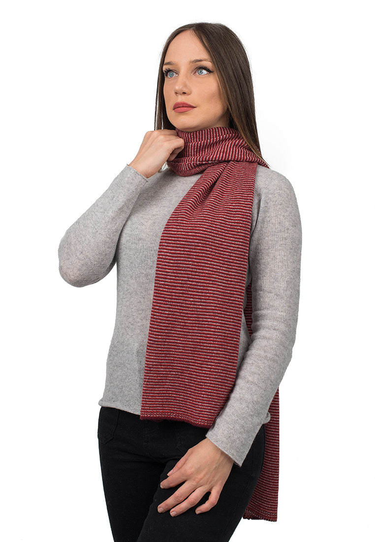Écharpe femme à rayures 100 % cachemire, coloris Rouge-Bordeaux-Gris | Dalle Piane Cashmere