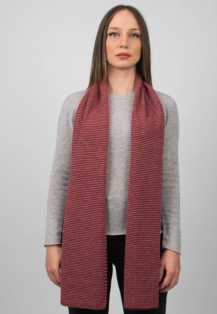 Écharpe femme à rayures 100 % cachemire, coloris Rouge-Bordeaux-Gris, vue 2 | Dalle Piane Cashmere